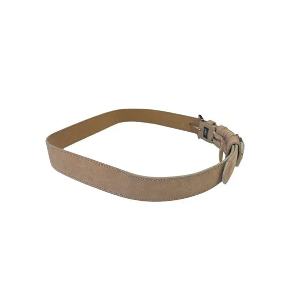 Ōe Tan Leather Belt With Silver Studs & Buckle Accents For Men & Women - Picture 4 of 8